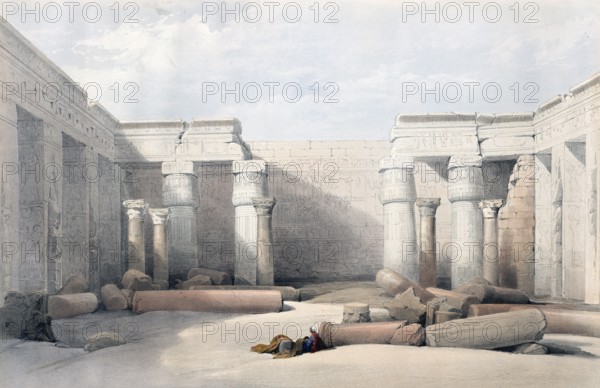 Medinet Abou, Medinet Habu, Thebes, Egypt, c. 1850, Historical, digitally restored reproduction from a 19th century original, exact date unknown, Africa