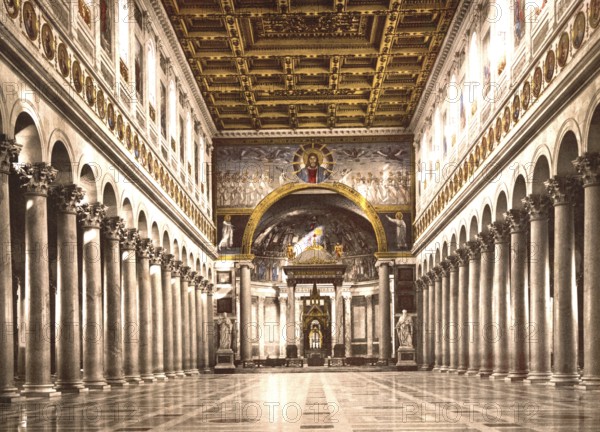 Innenraum der St. Pauls-Kirche, Rom, Italien / Interior of St. Paul's, Rome, Italy, Historic, digitally restored reproduction from a 19th century original, 1880, Record date not stated, Europe