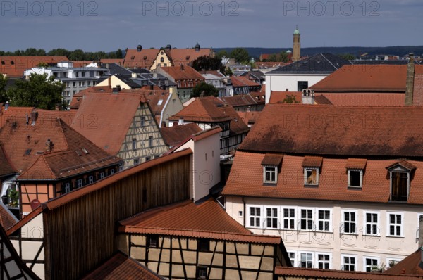 View over the historic old town, church tower of St Otto's Church, Bamberg, Upper Franconia, Bavaria, Germany, Europe
