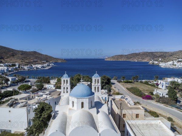 The church of St George in the harbour town of Katapola, Amorgos, Cyclades, Greece, Europe