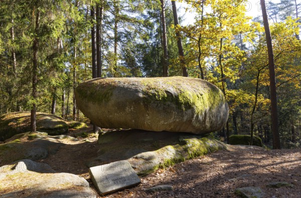 Granite rock Wackelstein, natural monument, Blockheide nature park Park near Gmünd, Waldviertel, Lower Austria, Austria, Europe