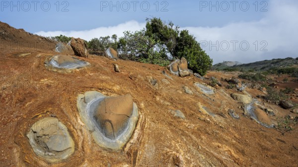 Colourful rocks, erosion, near Arguamul, La Gomera, Canary Islands, Spain, Europe