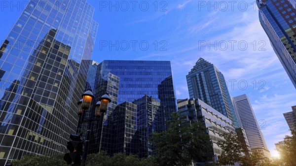 Canada, Montreal panoramic skyline in downtown financial, business and technology city center, North America