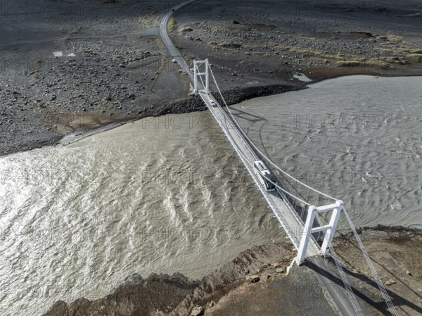 Bridge over river Jökuls a Fjöllum, ringroad no. 1, aerial view, Iceland, Europe
