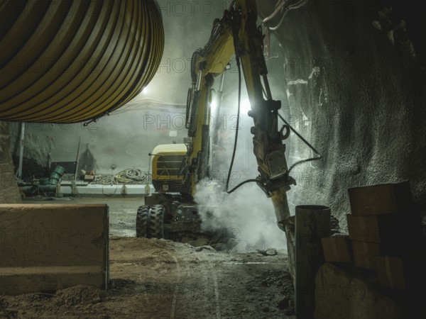 Construction work on a cross-passage in a tunnel section in construction lot H53, Brenner Base Tunnel, Tyrol, Austria, Europe