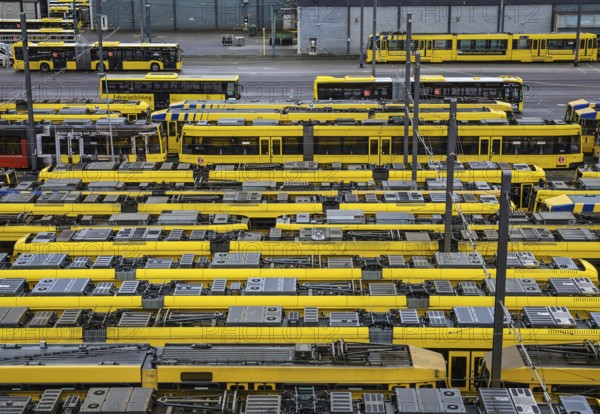 Essen, North Rhine-Westphalia, Germany, Trams at Ruhrbahn depot, Verdi and EVG warning strike, Europe