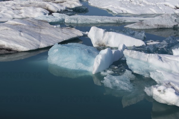 Icebergs on the Joekulsarlon glacial lake or lagoon