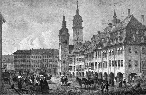 Chemnitz c. 1850, Saxony, Germany, digitally enhanced reproduction from a historical original, c. 1900, public domain, Europe