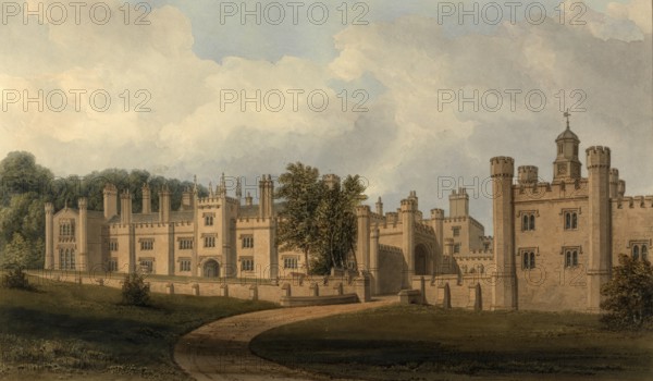 South East View of Blithfield, Staffordshire, the Seat of the Very Honourable Lord Bagot, England, digitally restored reproduction of a 19th-century original by John Buckler, Record date not stated, South East View of Blithfield, the Seat of the Right Honourable Lord Bagot, digitally restored reproduction of a 19th-century original, Record date not stated
