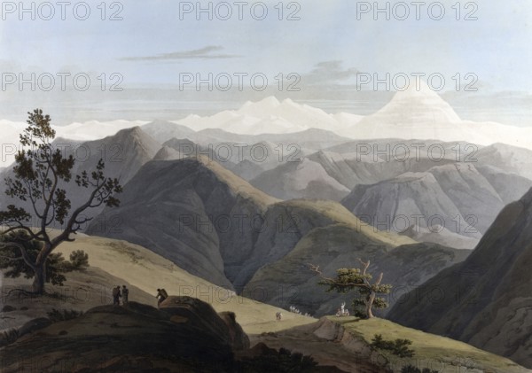 View between Natan and Taka Ca Munda, Sirinagur Mountains, Srinagar, India, ca 1880, digitally enhanced reproduction of a 19th century original, Asia