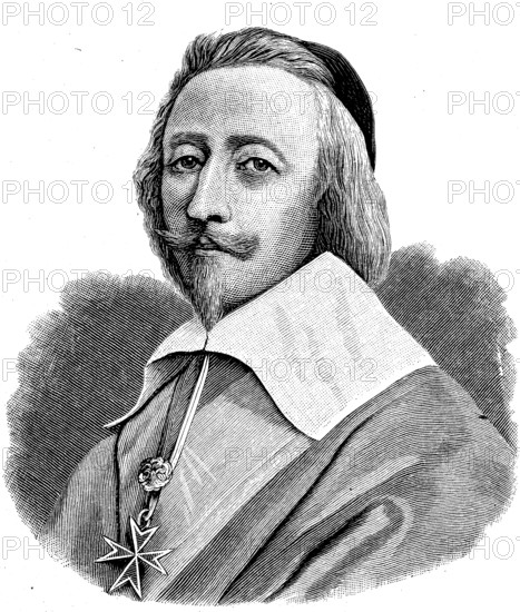 Armand-Jean du Plessis, 1er Duc de Richelieu, 9 September 1585, 4 December 1642, Cardinal Richelieu for short, was a French aristocrat, prince of the church and statesman, Historical, digital reproduction of an original from the 19th century