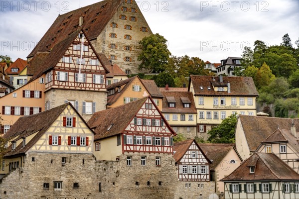 Half-timbered houses in the old town centre of Schwäbisch Hall, Baden-Württemberg, Germany, Europe