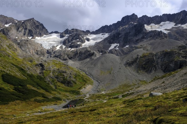 Ushuaia, Tierra del Fuego, Argentina, hiking trail to the Martial glacier on Cerro Martial, Ushuaia's local mountain. Ushuaia is the southernmost city in the world, the end of the world, South America