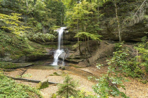 The Hasenreuter waterfall in Scheidegg, Allgäu, Bavaria, Germany, Europe