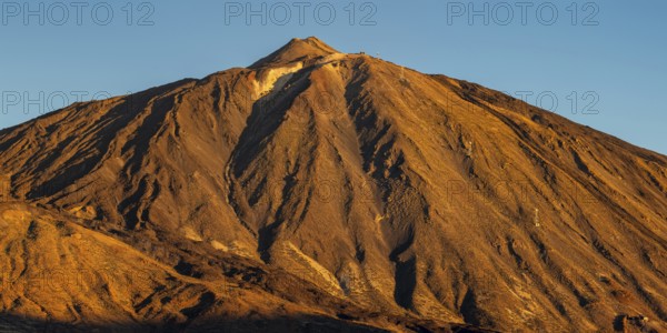 Panorama during the ascent to Alto de Guajara, 2715m, over the Teide National Park, Parque Nacional del Teide, to Pico del Teide, 3715m, at sunrise, Tenerife, Canary Islands, Spain, Europe