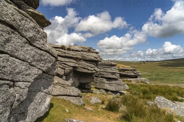 Landscape at the rock formation King's Tor tor in Dartmoor, Devon, England, Great Britain