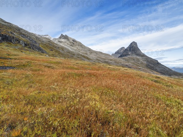 Reinheimen National Park in autumn, Mount Bispen and Finnan, Trollstigen, Valldalen, Møre og Romsdal, Norway, Europe