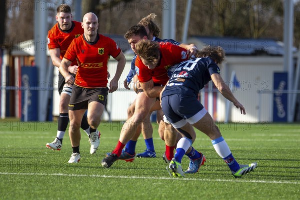 Rugby: Germany against MKS Pogon Awenta Siedlce, Poland in Heidelberg (test match of the German national rugby team in preparation for the upcoming World Cup qualifiers)