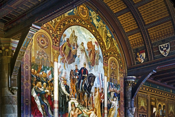 Central triptych with the Apotheosis of the Founding of the Empire by Hermann Wislicenus, mural, Kaisersaal Goslar, Lower Saxony, Germany, Europe