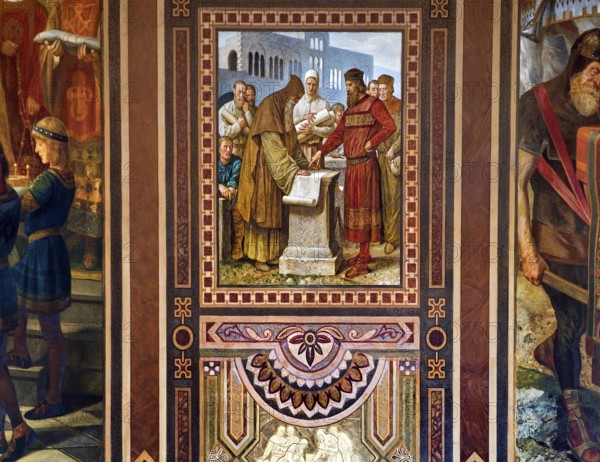 Benno supervises the construction of the imperial palace in Goslar under Henry III, mural by Hermann Wislicenus in the Kaisersaal Goslar, Lower Saxony, Germany, Europe