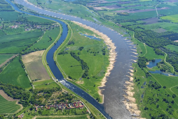 Aerial view, tributary, Havel, Elbe, river, water, landscape, river landscape, Brandenburg, Germany, Europe