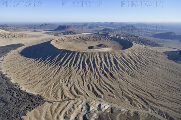 Harrat Khaybar volcanic landscape, aerial view, near Khaybar, Medina Province, Saudi Arabia, Arabian Peninsula, Asia