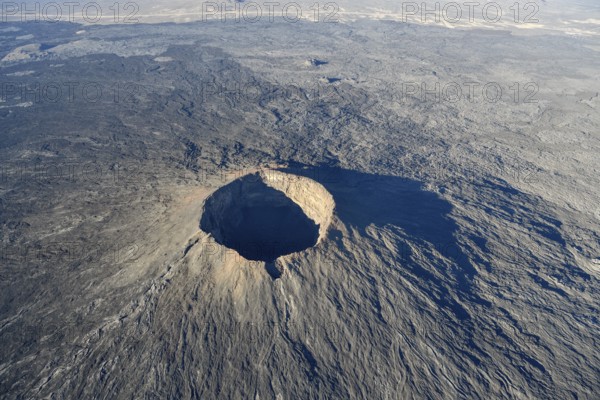 Harrat Khaybar volcanic landscape, aerial view, near Khaybar, Medina Province, Saudi Arabia, Arabian Peninsula, Asia