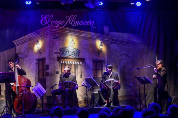 Tango musicians at the tango club El Viejo Almacén, San Telmo, Buenos Aires, Argentina, South America