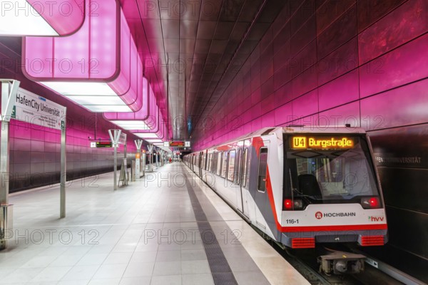 Hochbahn Hamburg metro metro station at Hafencity University station in Hamburg, Germany, Europe