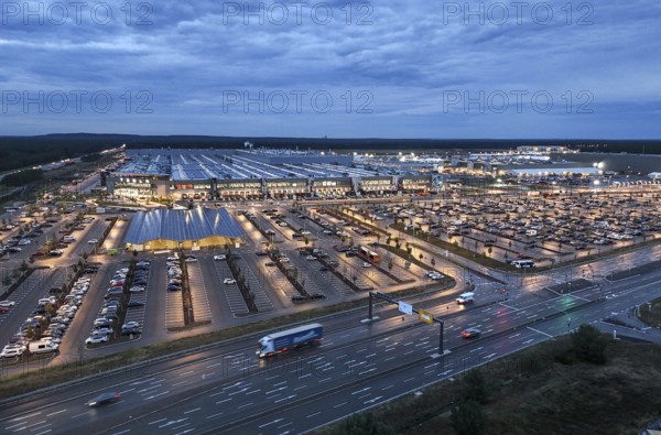 Tesla Giga Factory at the blue hour, Grünheide, 25.09.2024., Grünheide, Brandenburg, Germany, Europe