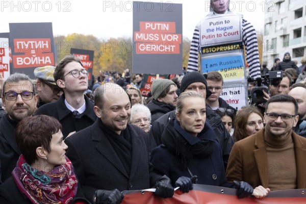 Berlin, Germany, 17 November 2024: Vladimir Kara-Mursa, Yulia Navalnaya and Ilya Yashin during an anti-war demonstration in Berlin against the war in Ukraine and political repression within Russia, Europe