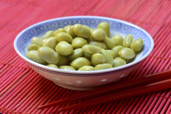 Edamame, unripe soya beans in shell, Glycine max