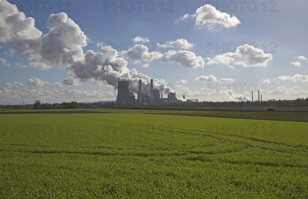 Niederaußem power plant, a base-load power plant operated by RWE PowerAG using lignite in Bergheim-Niederaußem, Rhine-Erft district, North Rhine-Westphalia, Germany, Europe