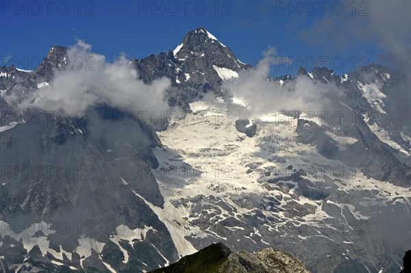 Summit of Mont Dolent with the Dolent Glacier in the border triangle of Switzerland, Italy, France, Valais, Switzerland, Europe
