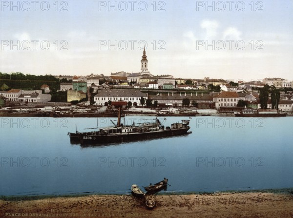 The landing place for boats near the cathedral, Belgrade, Serbia, c. 1895, Historical, digitally restored reproduction from a 19th century original, Record date not stated, Europe
