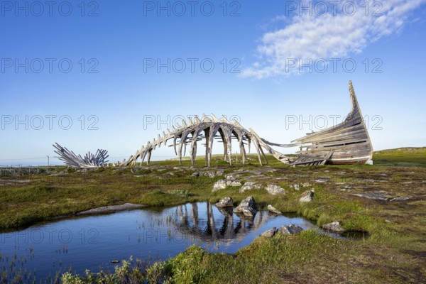 Wooden sculpture Drakkar Leviathan, Vardø, Varanger, Finnmark, Norway, Europe