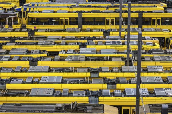 Essen, North Rhine-Westphalia, Germany, Trams at Ruhrbahn depot, Verdi and EVG warning strike, Europe