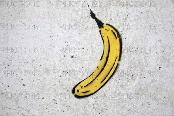 Graffiti banana by Thomas Baumgärtel as a tribute at the art museum Bonn Museumsmeile, Bonn, North Rhine-Westphalia, Germany, Europe
