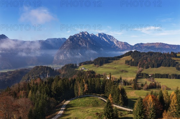 View from the Moosegg high plateau to the Hoher Göll, Golling, Osterhorn group, Salzburg province, Austria, Europe