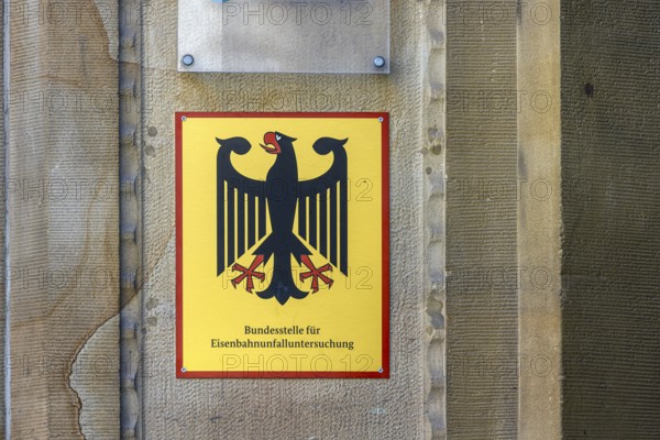 Federal Centre for Railway Accident Investigation (BEU) . Authority sign of the railway authority on a building in Stuttgart, Baden-Württemberg, Germany, Europe