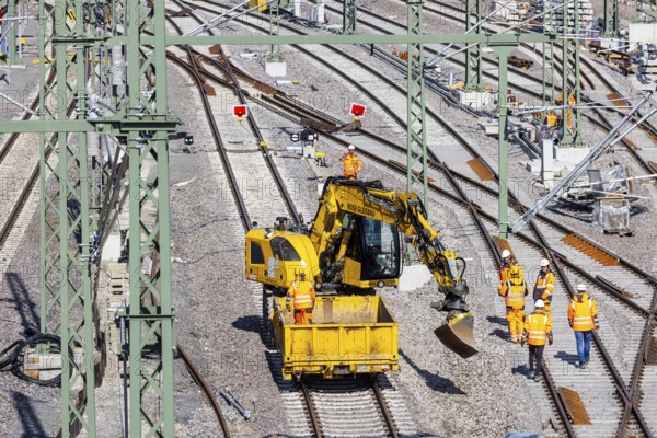 Deutsche Bahn AG track construction. A new railway sidings station is being built in Stuttgart-Untertürkheim. It is part of the billion-euro Stuttgart 21 project. Stuttgart, Baden-Württemberg, Germany, Europe