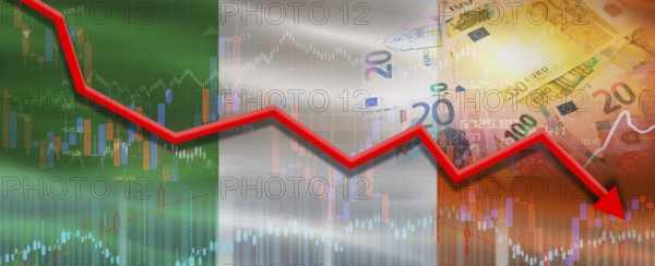 Ireland Financial Crisis On Economic Graph. Financial Fall Of Ireland On Economy Market
