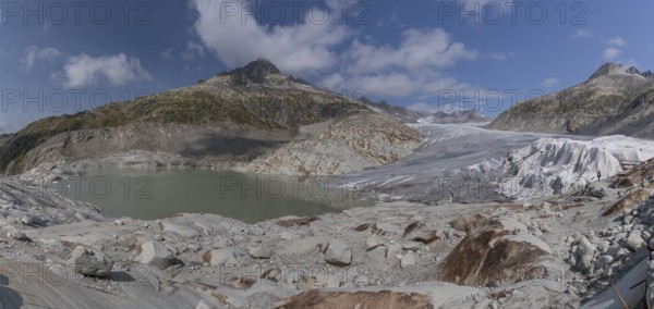 Rhone Glacier, Obergoms VS, Wallis, Switzerland. Under the white blankets is the ice grotto