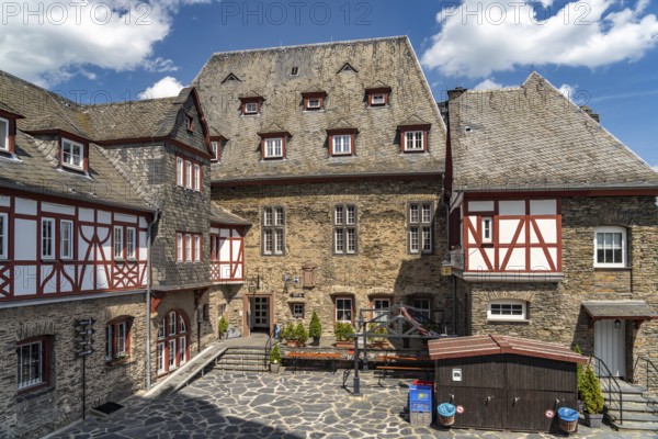 Inner courtyard of Stahleck Castle in Bacharach, World Heritage Upper Middle Rhine Valley, Rhineland-Palatinate, Germany, Europe