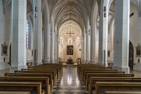Interior of the parish church of St Nicholas in Rosenheim, Bavaria, Germany, Europe