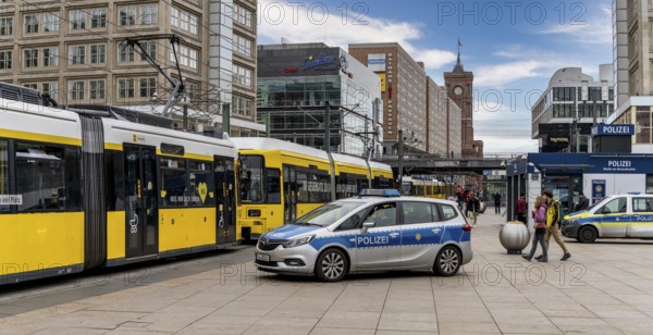 Street traffic with tram and pedestrians at Alexanderplatz in Berlin-Mitte, Berlin, Germany, Europe