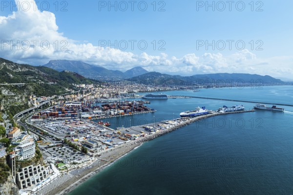 Vietri sul Mare from a drone, Amalfi Coast, Salerno, Campania, Italy, Europe