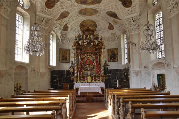 Maria Gern pilgrimage church in the Bavarian Alps in Berchtesgaden, interior with altar, Bavaria, Germany, Europe