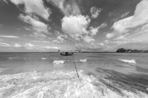 Longtail boat on the beach, Koh Ngai Island, Andaman Sea, Satun Province, Southern Thailand, Thailand, Asia