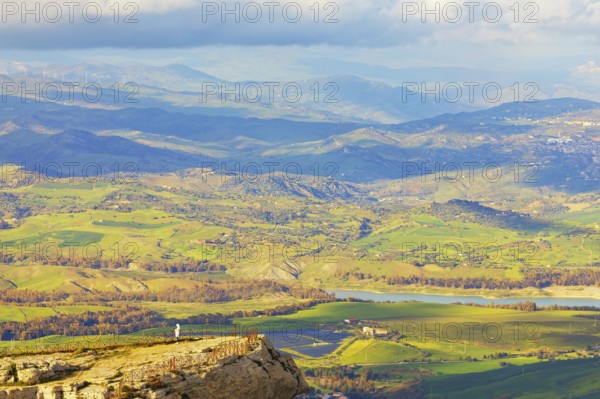 Rocca di Cerere and surrounding valley, elevated view, Enna, Siclly, Italy, Europe